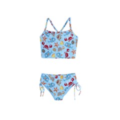 Seamless-pattern-funny-marine-animals-cartoon Girls  Tankini Swimsuit