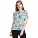 Seamless-pattern-funny-marine-animals-cartoon Women s Short Sleeve Rash Guard View1