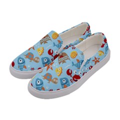 Seamless-pattern-funny-marine-animals-cartoon Women s Canvas Slip Ons by Jancukart