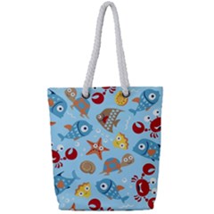 Seamless-pattern-funny-marine-animals-cartoon Full Print Rope Handle Tote (small)