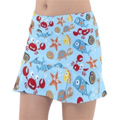 Seamless-pattern-funny-marine-animals-cartoon Classic Tennis Skirt