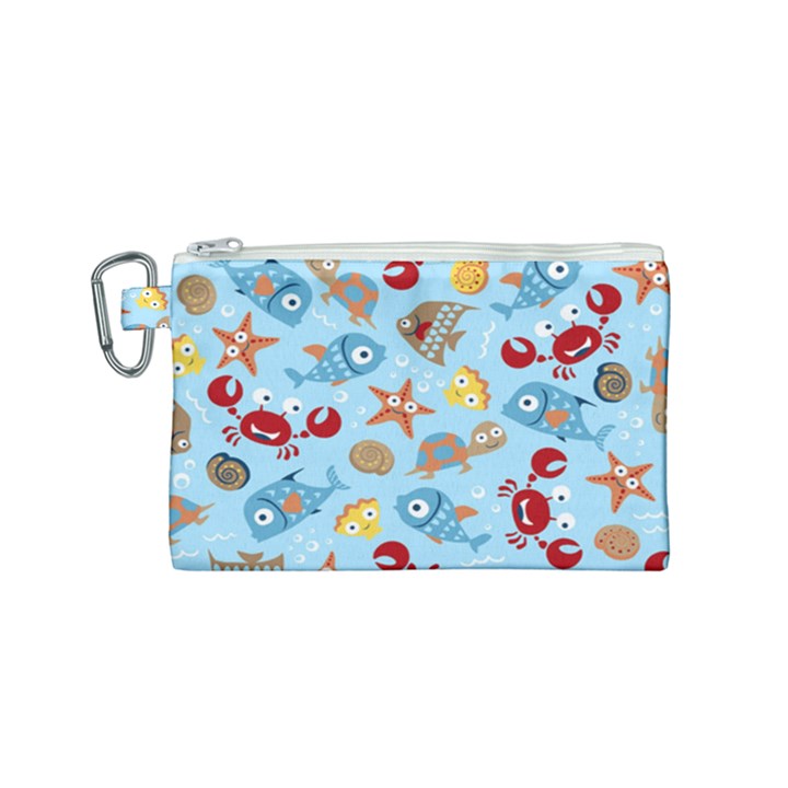 Seamless-pattern-funny-marine-animals-cartoon Canvas Cosmetic Bag (Small)