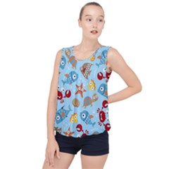 Seamless-pattern-funny-marine-animals-cartoon Bubble Hem Chiffon Tank Top