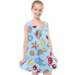 Seamless-pattern-funny-marine-animals-cartoon Kids  Cross Back Dress