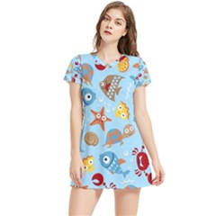 Seamless-pattern-funny-marine-animals-cartoon Women s Sports Skirt