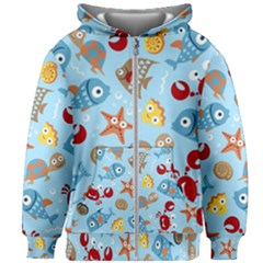 Seamless-pattern-funny-marine-animals-cartoon Kids  Zipper Hoodie Without Drawstring