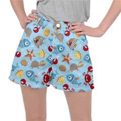 Seamless-pattern-funny-marine-animals-cartoon Ripstop Shorts by Jancukart