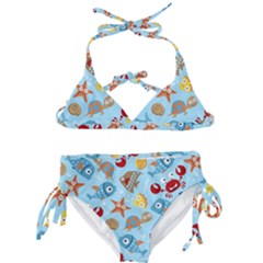 Seamless-pattern-funny-marine-animals-cartoon Kids  Classic Bikini Set