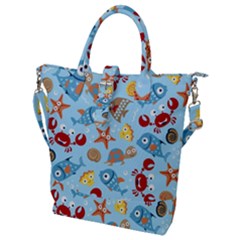 Seamless-pattern-funny-marine-animals-cartoon Buckle Top Tote Bag