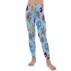 Seamless-pattern-funny-marine-animals-cartoon Kids  Lightweight Velour Leggings