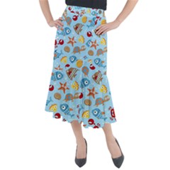 Seamless-pattern-funny-marine-animals-cartoon Midi Mermaid Skirt