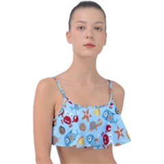 Seamless-pattern-funny-marine-animals-cartoon Frill Bikini Top