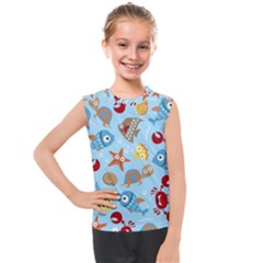 Seamless-pattern-funny-marine-animals-cartoon Kids  Mesh Tank Top