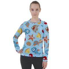 Seamless-pattern-funny-marine-animals-cartoon Women s Pique Long Sleeve Tee