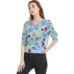 Seamless-pattern-funny-marine-animals-cartoon Quarter Sleeve Blouse