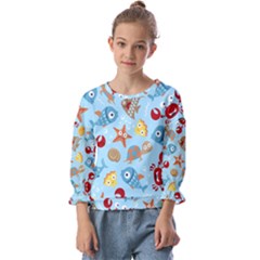 Seamless-pattern-funny-marine-animals-cartoon Kids  Cuff Sleeve Top