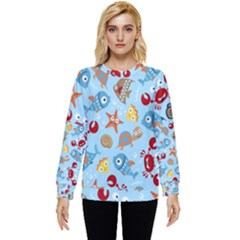 Seamless-pattern-funny-marine-animals-cartoon Hidden Pocket Sweatshirt