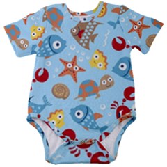 Seamless-pattern-funny-marine-animals-cartoon Baby Short Sleeve Onesie Bodysuit