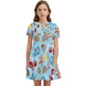 Seamless-pattern-funny-marine-animals-cartoon Kids  Bow Tie Puff Sleeve Dress View1