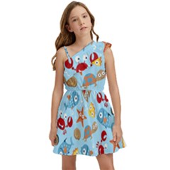 Seamless-pattern-funny-marine-animals-cartoon Kids  One Shoulder Party Dress