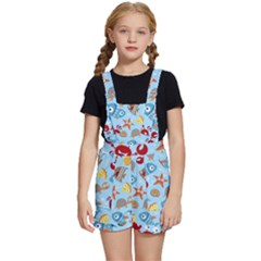 Seamless-pattern-funny-marine-animals-cartoon Kids  Short Overalls