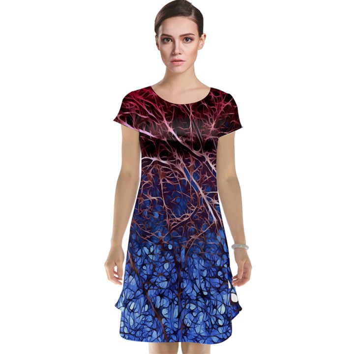 Autumn Fractal Forest Background Cap Sleeve Nightdress