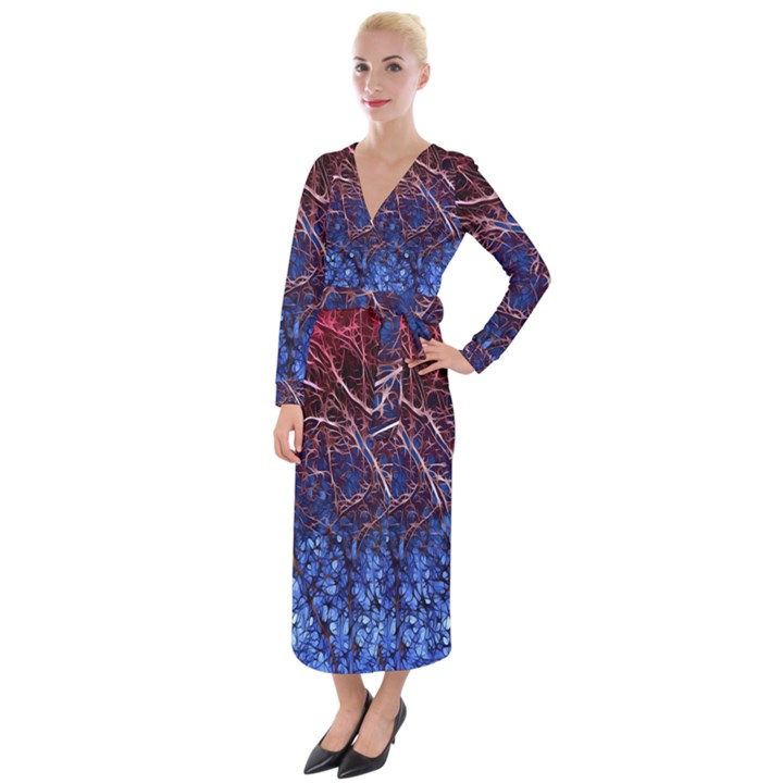 Autumn Fractal Forest Background Velvet Maxi Wrap Dress