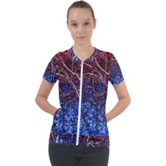 Autumn Fractal Forest Background Short Sleeve Zip Up Jacket by Amaryn4rt