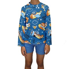 Seamless-pattern-with-nice-planes-cartoon Kids  Long Sleeve Swimwear by Jancukart