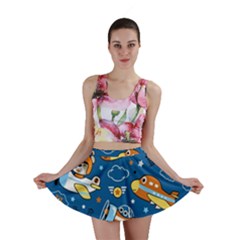 Seamless-pattern-with-nice-planes-cartoon Mini Skirt by Jancukart