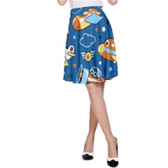 Seamless-pattern-with-nice-planes-cartoon A-line Skirt