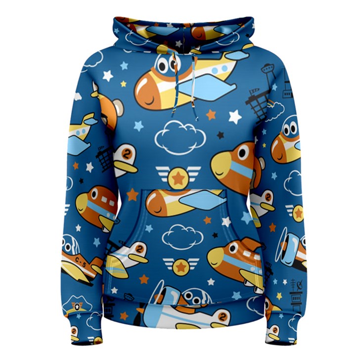 Seamless-pattern-with-nice-planes-cartoon Women s Pullover Hoodie