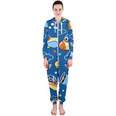 Seamless-pattern-with-nice-planes-cartoon Hooded Jumpsuit (ladies)