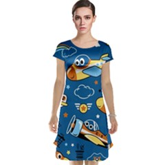 Seamless-pattern-with-nice-planes-cartoon Cap Sleeve Nightdress