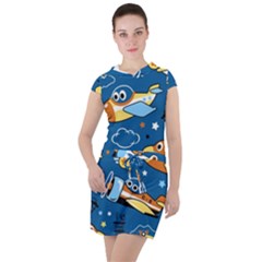 Seamless-pattern-with-nice-planes-cartoon Drawstring Hooded Dress