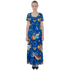 Seamless-pattern-with-nice-planes-cartoon High Waist Short Sleeve Maxi Dress