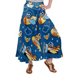 Seamless-pattern-with-nice-planes-cartoon Satin Palazzo Pants