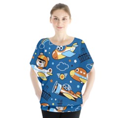 Seamless-pattern-with-nice-planes-cartoon Batwing Chiffon Blouse