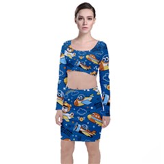 Seamless-pattern-with-nice-planes-cartoon Top And Skirt Sets