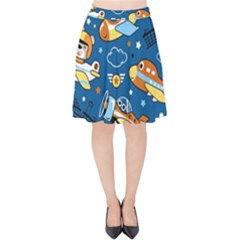 Seamless-pattern-with-nice-planes-cartoon Velvet High Waist Skirt