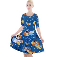 Seamless-pattern-with-nice-planes-cartoon Quarter Sleeve A-line Dress