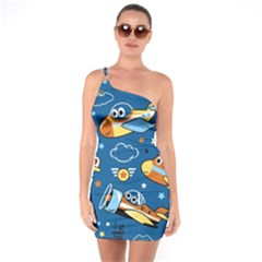 Seamless-pattern-with-nice-planes-cartoon One Soulder Bodycon Dress by Jancukart