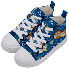 Seamless-pattern-with-nice-planes-cartoon Kids  Mid-top Canvas Sneakers by Jancukart