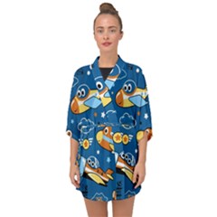 Seamless-pattern-with-nice-planes-cartoon Half Sleeve Chiffon Kimono