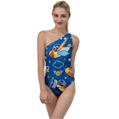 Seamless-pattern-with-nice-planes-cartoon To One Side Swimsuit