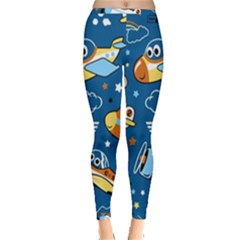 Seamless-pattern-with-nice-planes-cartoon Inside Out Leggings by Jancukart