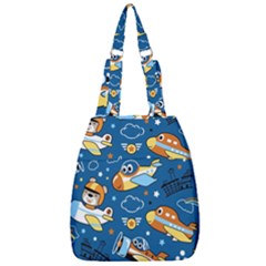 Seamless-pattern-with-nice-planes-cartoon Center Zip Backpack