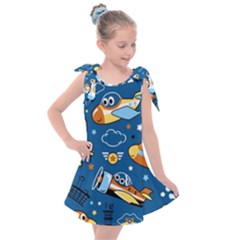 Seamless-pattern-with-nice-planes-cartoon Kids  Tie Up Tunic Dress