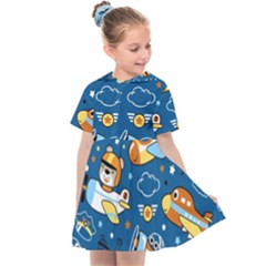 Seamless-pattern-with-nice-planes-cartoon Kids  Sailor Dress by Jancukart