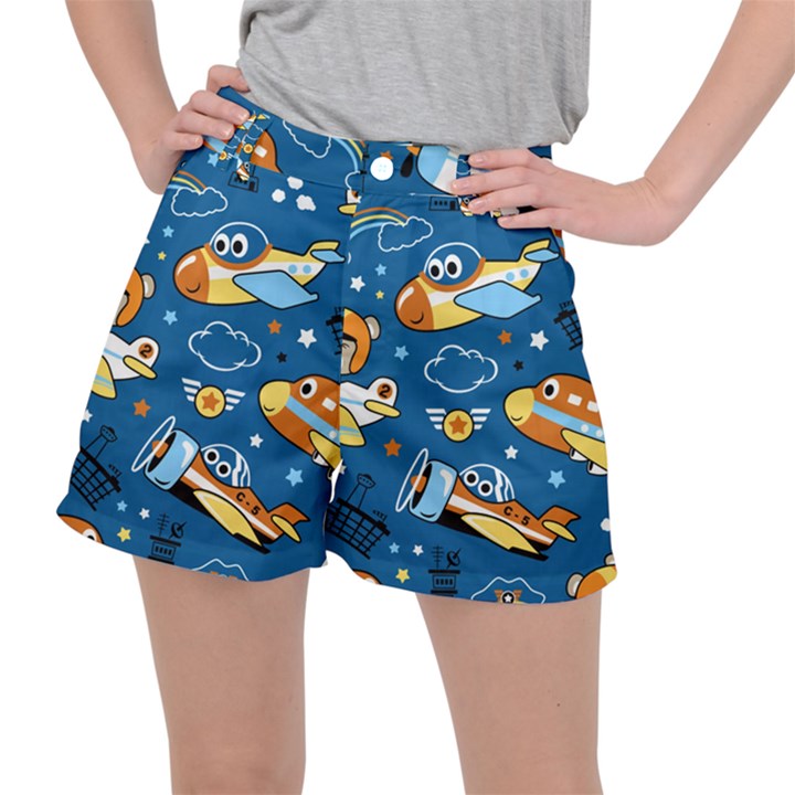 Seamless-pattern-with-nice-planes-cartoon Ripstop Shorts